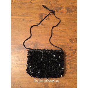 Black Sequined Cross-body Evening Bag - Elegant Cocktail Purse - Formal Attire